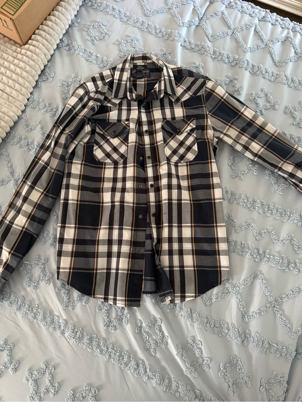 American Rag Black, White & Brown Plaid Button-Down Shirt